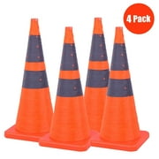 4Pack 28" inch Collapsible Traffic Cones Orange Traffic Safety Cones with 6 inch Reflective Collars for Home Driveway Road Parking Use, Crowd Control at Public Place(4 Cones)