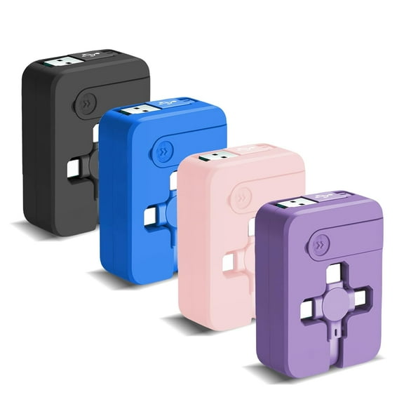 4Pack 3 in 1 Multi Charging Cord, 3.28Ft, Retractable Charger Cable with IP/USB C/Micro USB, Phone Holder, Multiple Fast Charging Cable for Cell Phones, IP, Android,Tablets (Black&Blue&Purple&Pink)
