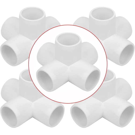 4Pack 3/4" Tee PVC Pipe Fitting 5 Way Elbow Connector Furniture Grade SCH40 5-Way Side Outlet Tee 3/4IN PVC Pipe Elbow Connector for DIY Garden Shelf, Greenhouse Frame Tent Connections