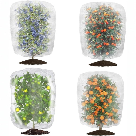4Pack 3.5Ftx2.3Ft Large Fruit Tree Netting Bags with Zipper and Drawstring, Bird Netting for Blueberry Bushes and Apple Tree, Garden Netting Cover Safeguard Plant from Pest, Deer and Birds