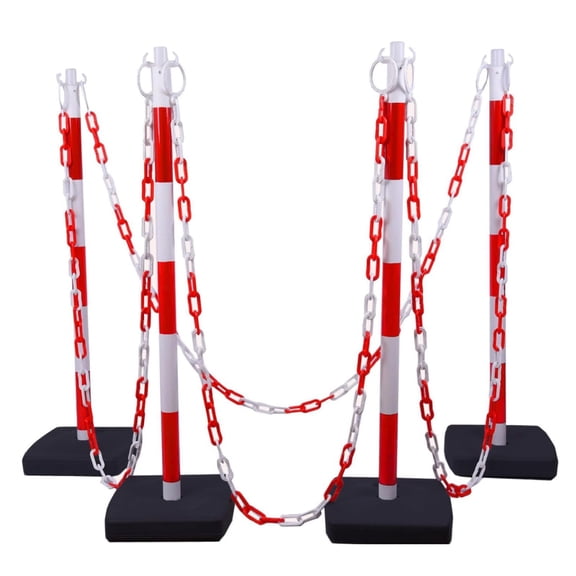 4Pack 35" Traffic Delineator Post Cone with 11" Base, Crowd Control Stands Barrier with 20ft Chains, Expandable Traffic Safety Barriers for Parking Lot, Road, Construction Caution (Red & White)