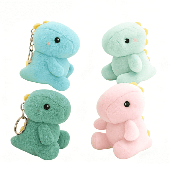 4Pack 4.5" Cute Dinosaur Plush Toy, Mini Dinosaur Plush Backpack Charm, a Perfect Holiday Gift, Prize, or Room Decoration for Boys and Girls