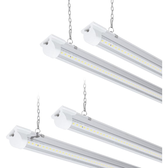 4Pack 4FT LED Shop Light Garage Lights,42W 5000K 6300LM White Light,Hanging/Surface Mount for Warehouse Workshop Basement,Linkable LED Shop Lights,Plug and Play