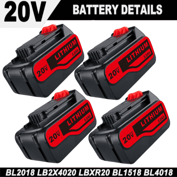 4Pack 5.0Ah 20Volt LB2X4020 Battery FOR B&D 20V MAX Lithium LBXR20 LBX20