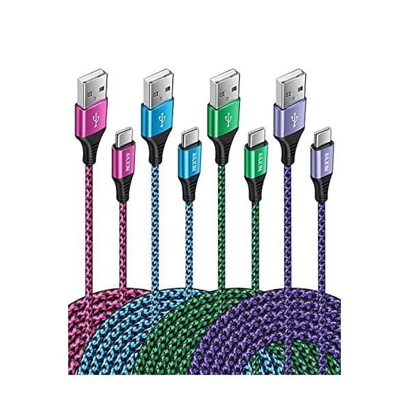 [4Pack/6FT] USB Type C to USB A Cable, 3A Fast Charging Long Android USBC Phone Power Charger Braided Cord for Samsung Galaxy Charger Droid Woven iPhone 16e 16 15 Pro Max Moto Android Type-C Cable