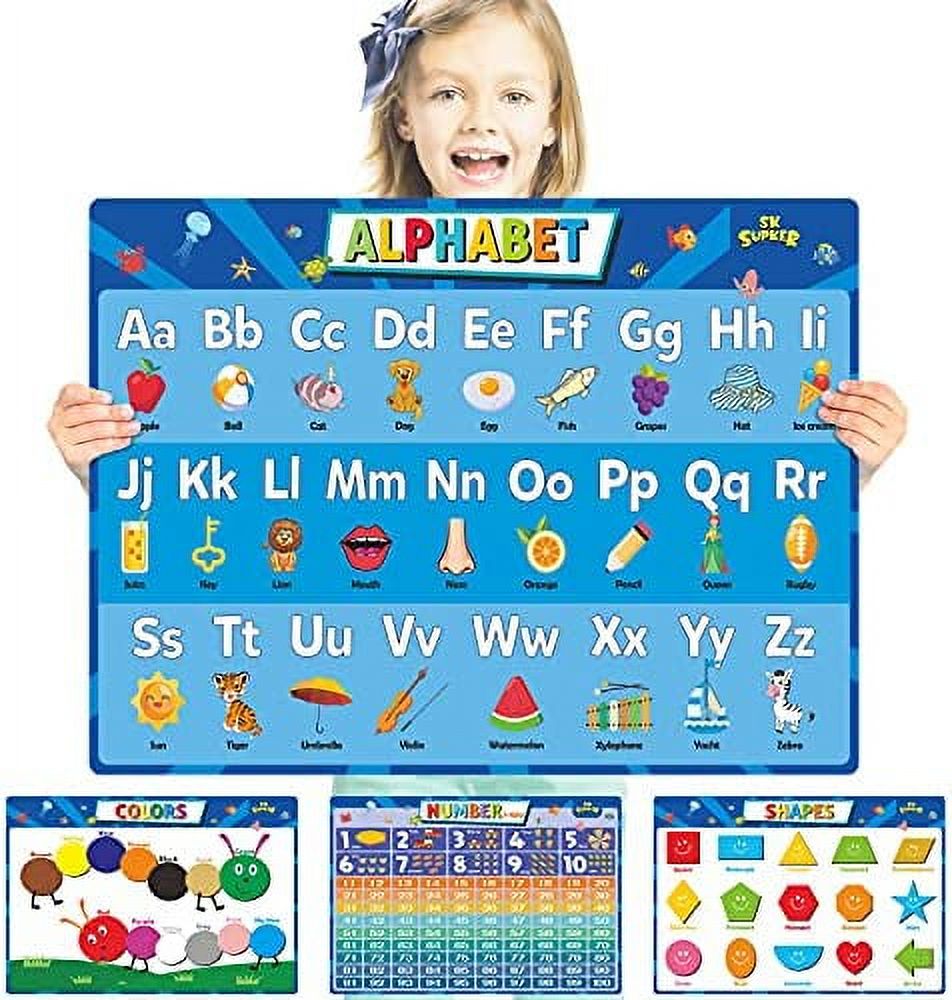 4Pack ABC Alphabet Chart Numbers 1-100 Shapes Colors Poster Set, Toddler  Educational Learning Posters Kindergarten Classroom Wall Decor Art  (Laminated, 17 x 11inch)