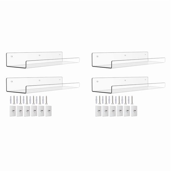 4Pack Acrylic Shelves for Wall Storage,15Inch Floating Bookshelves for Kids,Display Shelf Organizer for Bathroom,Bedroom