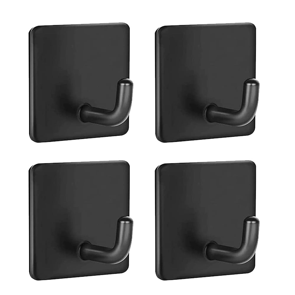 4Pack Adhesive Hooks Wall Hanger Towel Hooks Heavy Duty Hooks for Hanging Ideal for Bathroom Shower Kitchen Home Door Closet Cabinet Stainless Steel Black Walmart