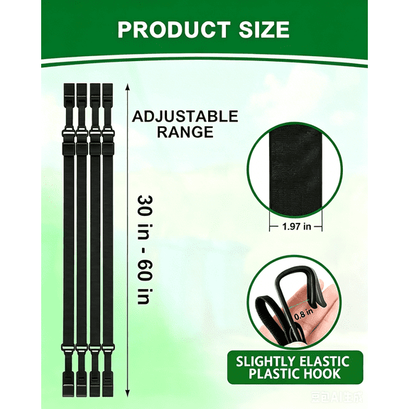 4Pack Adjustable Animal Proof Trash Can Lid Lock Straps, 3060 Inch Heavy Duty Nylon Garbage Bin Secure Bands with Flexible ABS Plastic Hooks, Wind Resistant Wildlife Stopper for 3296 Gallon Outdoor