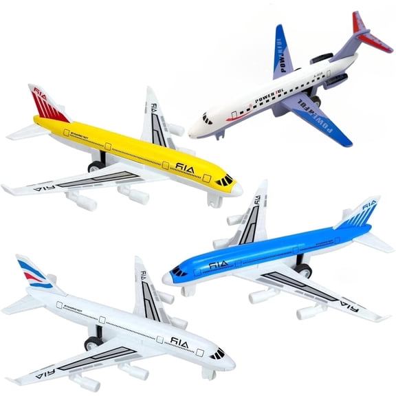4 Pack Airplane Toys for Toddlers, Pull Back Play Aeroplane Set for Boys Age 3 4 5 6 7 8 Years Old Birthday, Die-Cast Metal & Plastic Aircraft Plane Models for Kids Ages 3-6 Party Gifts