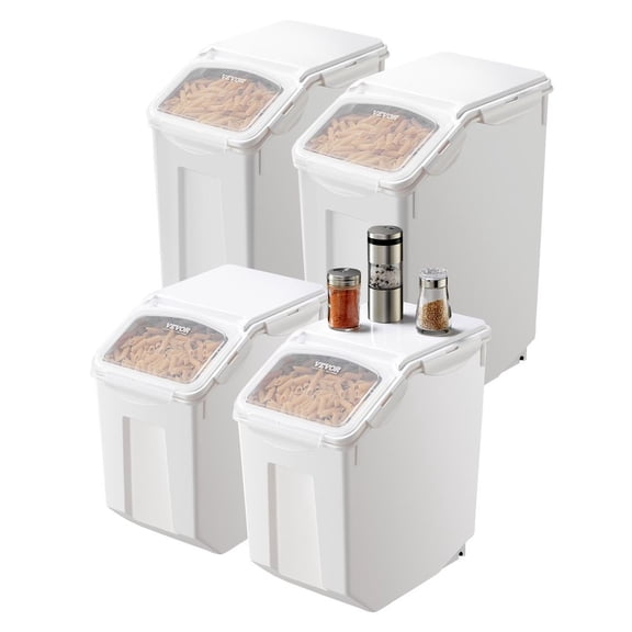 4Pack Airtight Food Storage Containers 15L/20L with Wheels & Measuring Cups for Rice Pet Food Grain