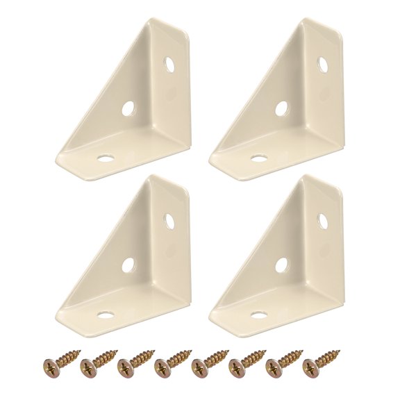4Pack Angle Corner Brackets 38mm x 38mm, Cold Rolled Steel Braces Joining Support with Screws (Beige)