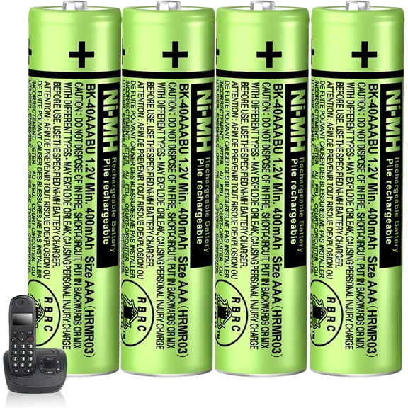 4Pack BK-40AAABU Ni-MH AAA Rechargeable Batteries 1.2V AAA Ni-MH Rechargeable Batteries 400mah for Panasonic Cordless Phones, Remote Controls, Electronics