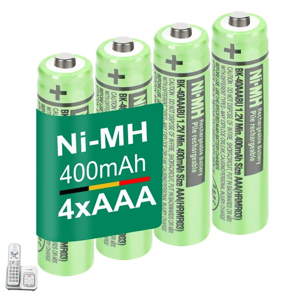 4Pack BK-40AAABU Ni-MH AAA Rechargeable Batteries 400mah AAA Ni-MH Rechargeable Batteries 1.2V for Panasonic Cordless Phones, Remote Controls, Electronics