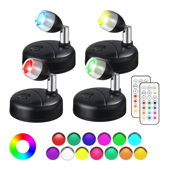 4Pack Battery Operated Picture Light, RGB Spotlights with Remote for Artwork/Paintings/Photographs/Display Cases/Wall Decorations