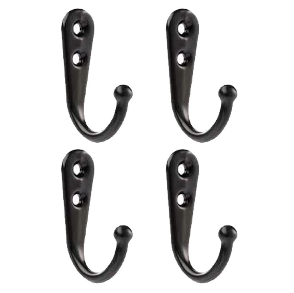 4Pack Black Coat Hooks Heavy Duty Single Wall Hooks with Metal Screws Included Wall Mounted Hook for Hanging Clothes Hats Bags Scarfs Keys