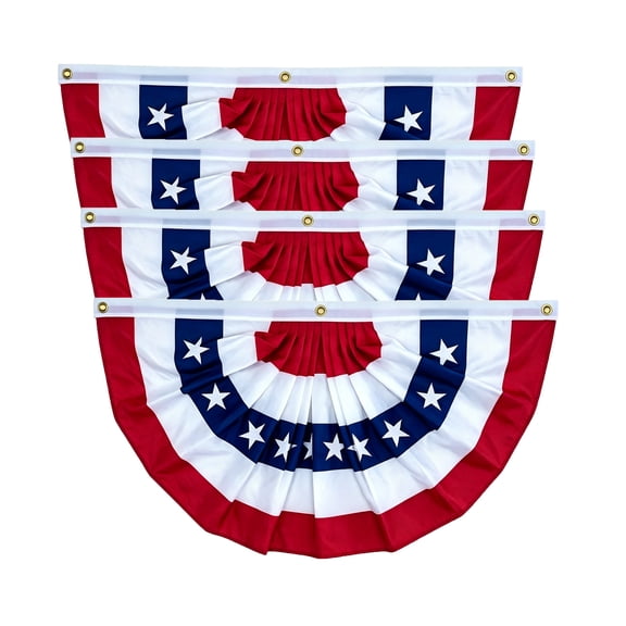 4Pack Bunting Flag 2x4 Ft American Patriotic Bunting 4th of July Decor Outside Porch USA Pleated Half Fan Flag Decorate Garden Embroidered Star Red White & Blue Banner