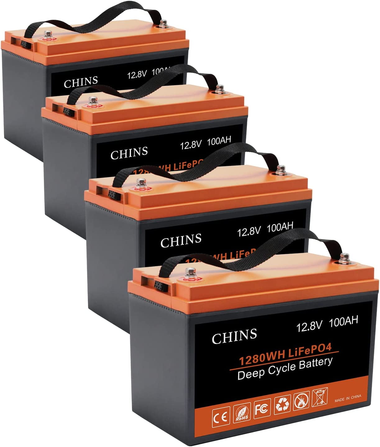 4Pack CHINS LiFePO4 12V 100AH Lithium Iron Battery Built-in 100A BMS  Perfect for Golf Cart 