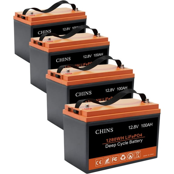 4Pack CHINS LiFePO4 12V 100AH Lithium Iron Battery Built-in 100A BMS Perfect for Golf Cart