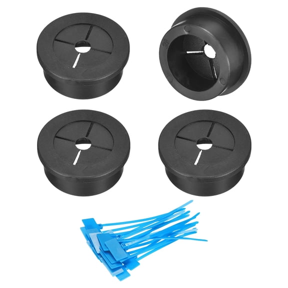 4Pack Cable Cord Grommet, 1-1/8"(28mm) Rubber Grommets with Cable Ties, Black