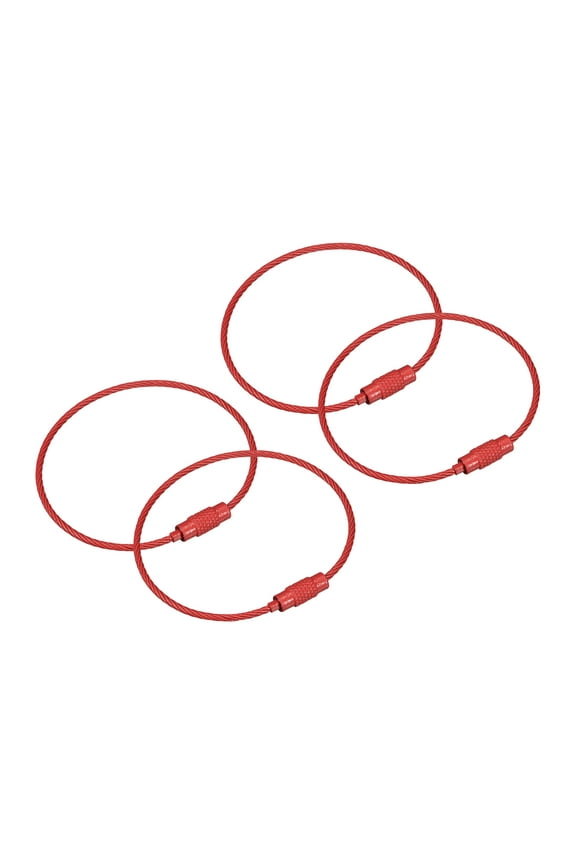 4Pack Cable Key Rings, 6-inch(155mm) Wire Keychain Twist Loops, Red