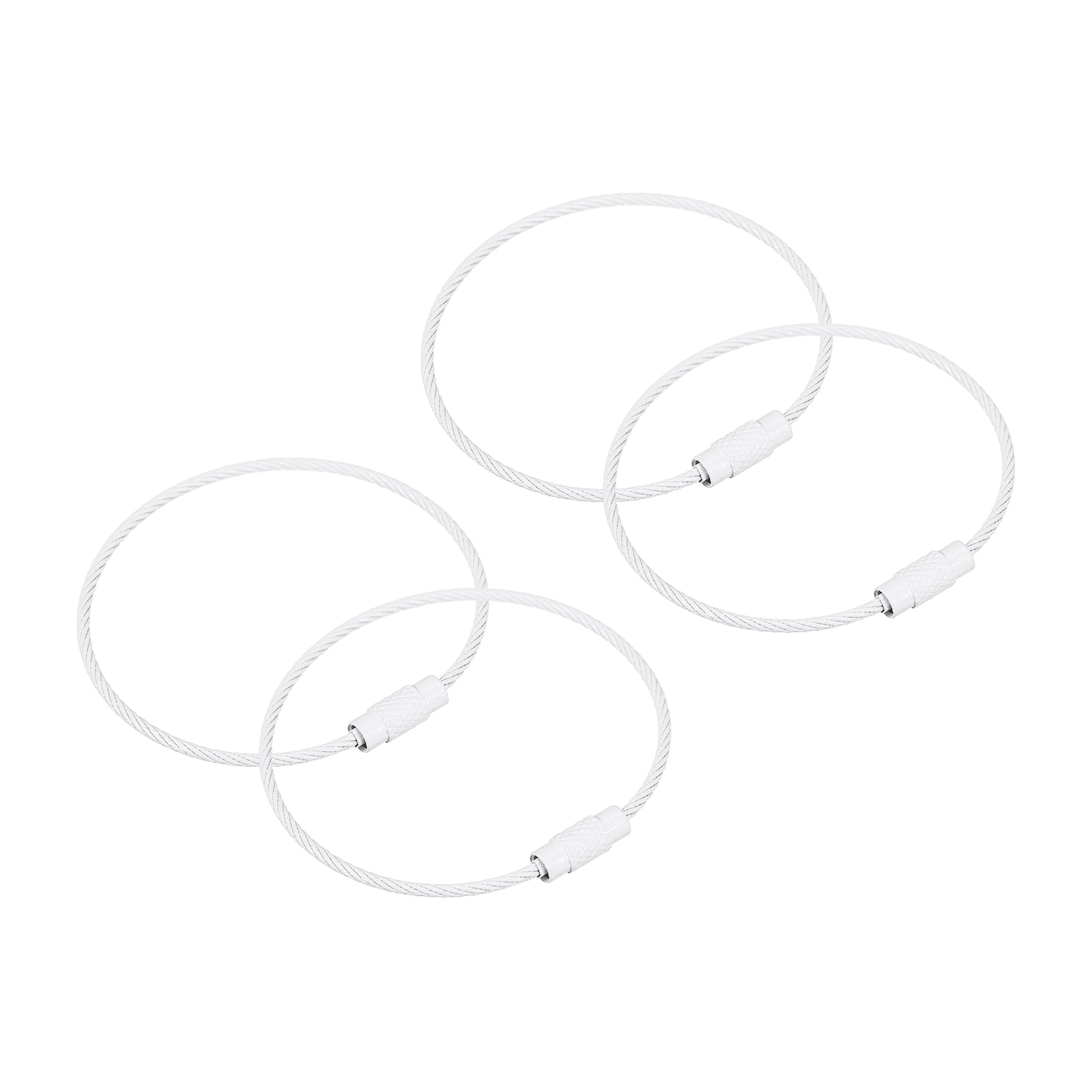 4Pack Cable Key Rings, 6inch(155mm) Wire Keychain Twist Loops, White