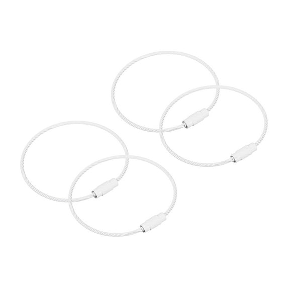 4Pack Cable Key Rings, 6-inch(155mm) Wire Keychain Twist Loops, White