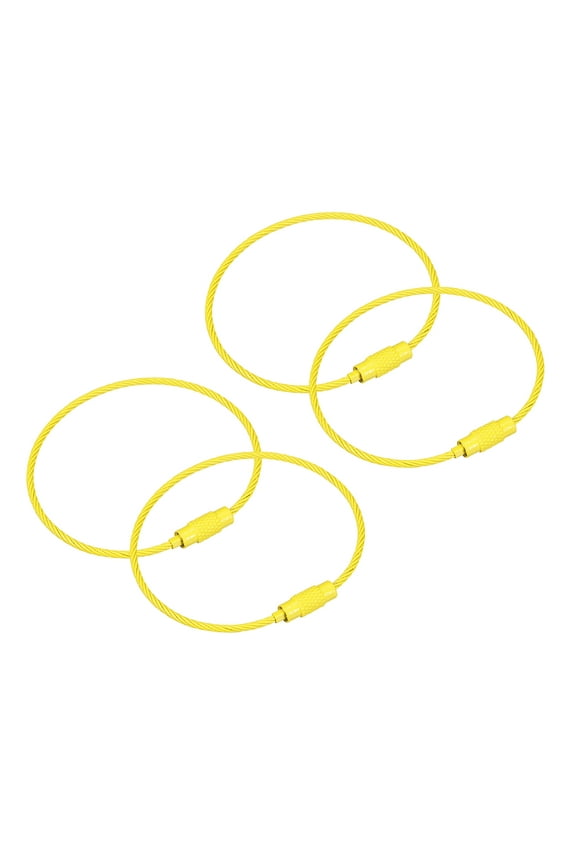 4Pack Cable Key Rings, 6-inch(155mm) Wire Keychain Twist Loops, Yellow