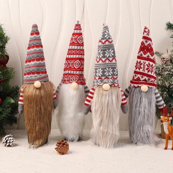 4Pack Christmas creative knitted plush long bearded Wine Bottle Covers Gnomes Wine Bottle Covers