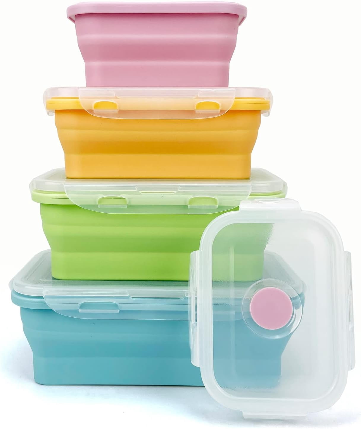 4Pack Collapsible Reusable Lunch Containers, 350ml-500ml-800ml-1200ml ...