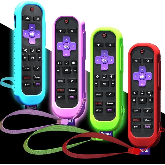 4Pack Cover for Roku Voice Remote Pro (2nd Edition), Case Compatible with Hisense TV Controller, Silicone Sleeve for TCL Smart TV Control Holder Glow in The Dark Purple Blue Green Red