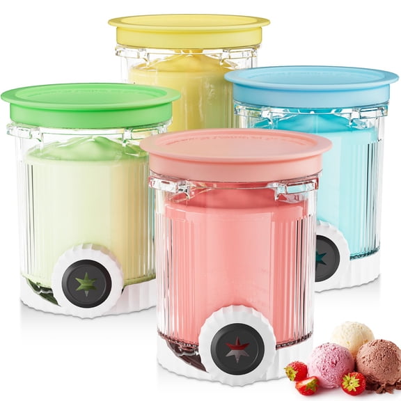 4Pack Creami Swirl Pints and Lids for Ninja Ice Cream Maker NC700 Series, Creami Containers Replacement for Ninja Swirl Soft Serve Makers, Swirl Pints with 4Color Lids, BPA-Free & Dishwasher Safe