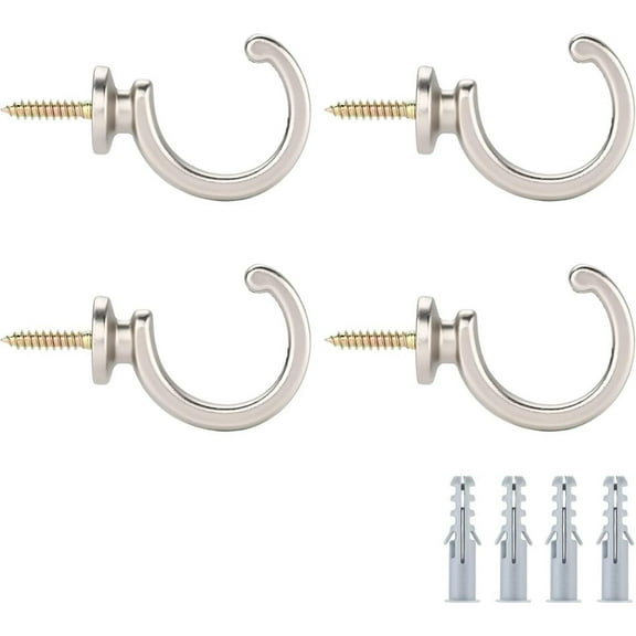 4Pack Curtain Holdbacks Curtain Tiebacks Hooks Wall Mounted Curtain Hooks for Window Drapery/Clothes/Coat/Hat/Towel (Silver) 1.96"L x 1.57"W Metal Shower Wooden Hanging Hanger