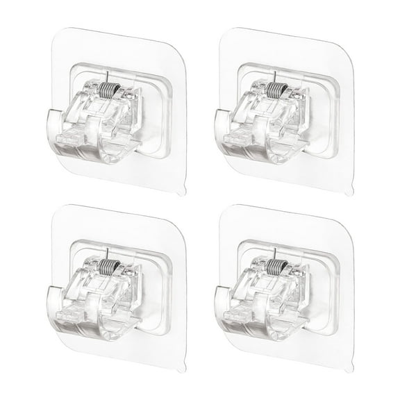 4Pack Self Adhesive Curtain Rod Bracket, Drapery Hook Holders Fixings Rod Holder Nail Free Smart Rod Bracket Holders, No Drill Curtain Rod Brackets for Home Bathroom and Hotel Use - Transparent