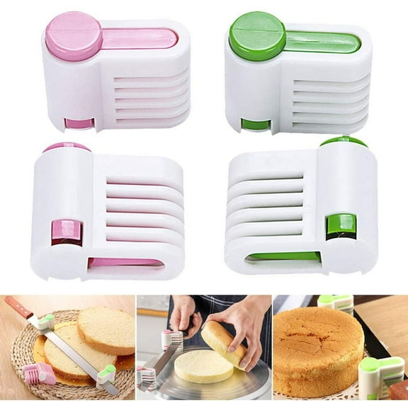 4Pack DIY Cake Leveler Slicer Cutter, 5 Different Thicknesses Layers Stratification Auxiliary Bread Toast Slice Kitchen Fixator Tool (Pink + Green)