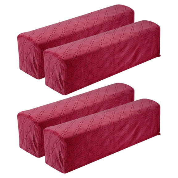 4Pack Diamond Pattern Stretch Armrest Covers, Armchair Slipcovers, Wine Red