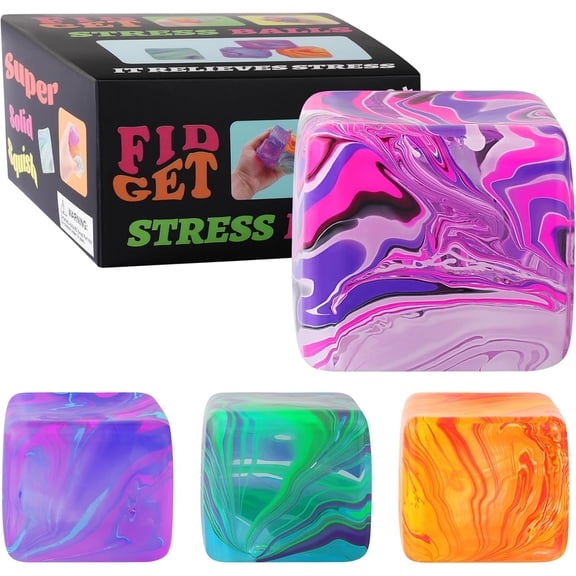4Pack Doh Nice Fidget Toys Mini Squishy Stress Cube, Stress Balls Sensory Toys, Adults Squishies Anxiety Stress Relief, Ice Squishy Cube Sugar Balls, Fidgets for Classroom Prize