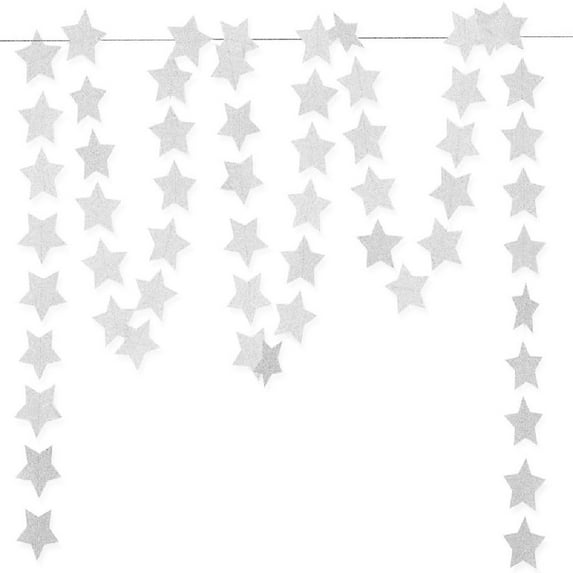 4Pack Double Side Star Banner,13.1Ft Durable Sparkling Star Paper Streamer for Birthday,Silver Garland Banner Decoration for Holiday,Home