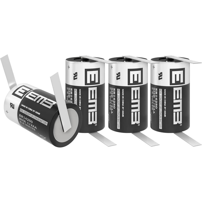 4Pack ER14250 1/2AA 3.6V Lithium Battery with FT Solder Tabs Li-SOCL₂  Non-Rechargeable Battery XL-050F SB-AA02 LS14250 TL-5902 TL-2150 for Slot  Machine/Chip Board/Sensor 
