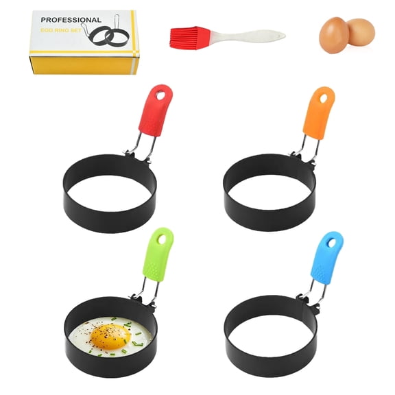 dykaae 4Pack Egg Rings for Frying Eggs, Egg Patty Maker Fried Egg Mold with Oil Brush for Indoor Camping Breakfast Sandwiches, English Muffins Pancake