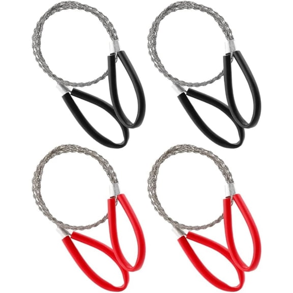 4Pack Emergency Survival Wire Saw,Durable Metal Hunting Chain Saw,Stainless Steel Chain,Portable Hand Pocket String Rope for Outdoor(Black,Red)