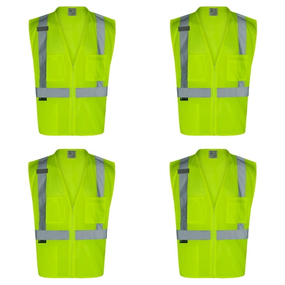 4Pack Everyday ANSI Class 2 with 3 Pockets Zipper Vest (LIME)