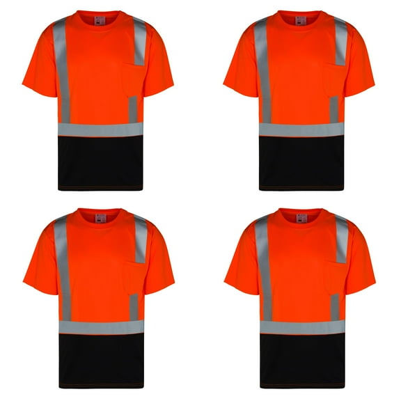 4Pack Everyday ANSI Class 2 with Contrast with Short Sleeve UPF-50+ T-Shirt (ORANGE)