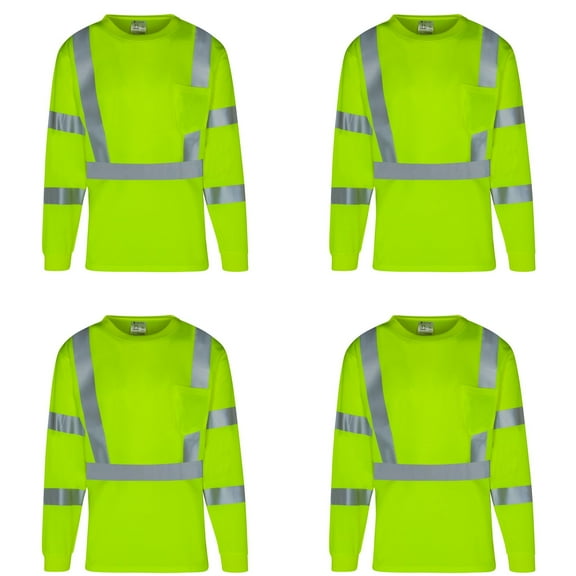 4Pack Everyday ANSI Class 3 Long Sleeve UPF-50  T-Shirt (LIME)