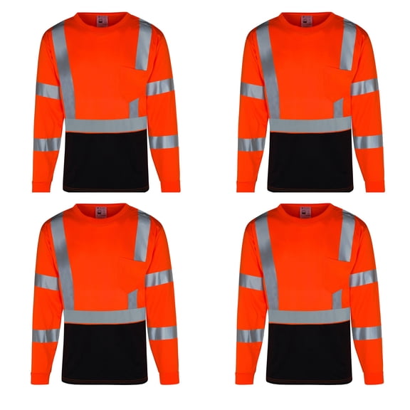 4Pack Everyday ANSI Class 3 with Contrast with Long Sleeve UPF-50+ T-Shirt (ORANGE)