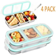 4Pack Food Storage Containers with Airtight Lid, Stainless Steel Snack Containers, Leak Proof Metal Lunchbox with Compartment and Spoon, Lunch Box Bento Box for Home ,Office, Travel, Meal Prep, Blue