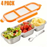 4Pack Food Storage Containers with Airtight Lid, Stainless Steel Snack Containers, Leak Proof Metal Lunchbox with Compartment and Spoon, Lunch Box Bento Box for Home ,Office,Travel, Meal Prep, Orange