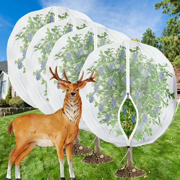 HNYTLCO Mesh Gardening Net for Blueberry Bushes, 4-Pack, 5x4ft Insect and Bird Barrier with Zipper and Drawstring