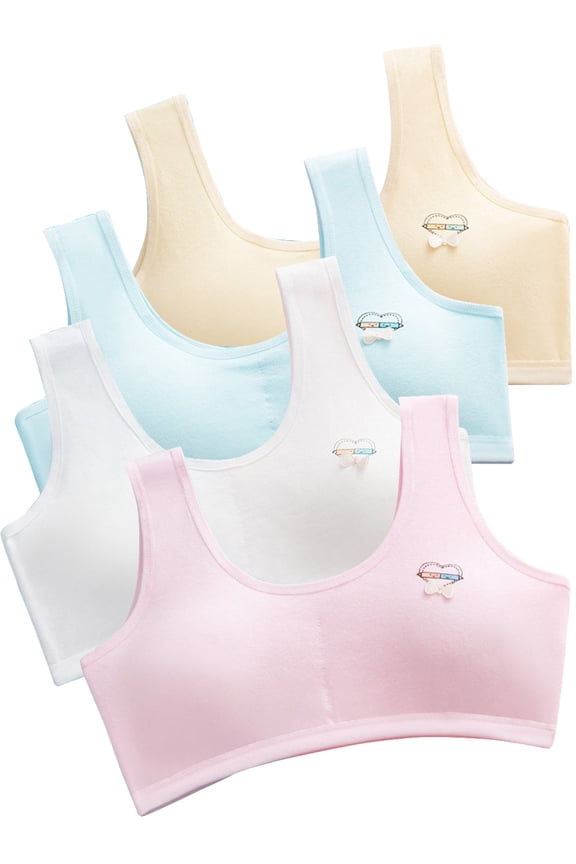 4Pack Girls Bra Teen Underwear Vest Puberty Sport Training Bra Breathable No Trace Bras for Teen Girl