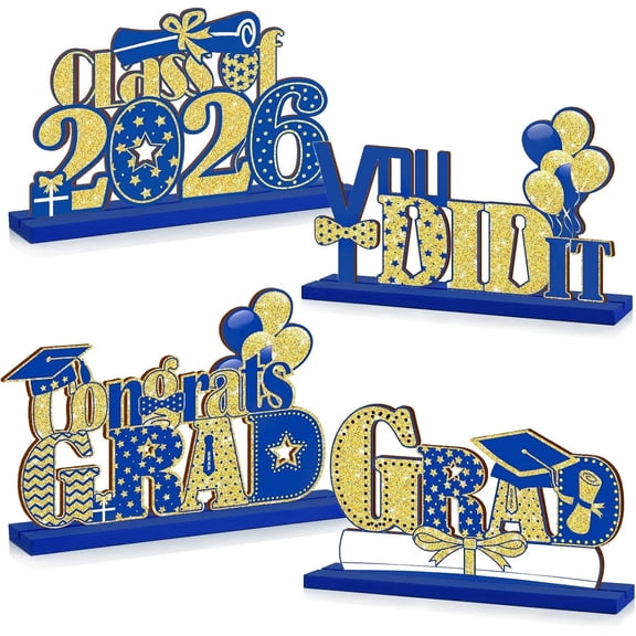 4 Pcs 2026 Graduation Party Decorations Wooden Class of 2026 Table Centerpieces Grad Congratulate Table Toppers for High School College Graduation Party Favor